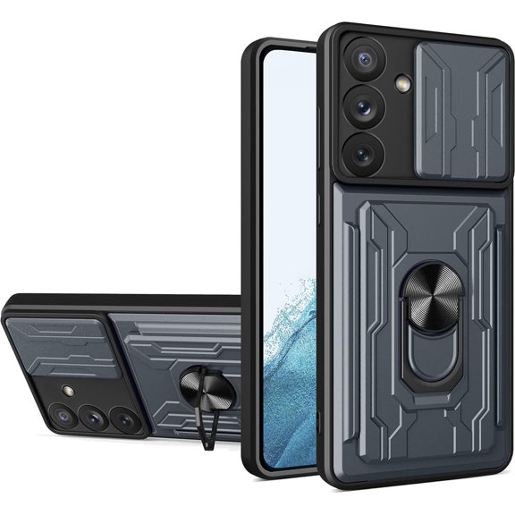 for Samsung Galaxy A14 5G Case Sliding Window Case with Card Holders, Cover with Slide Camera Protection Built-in Magnetic Kickstand Case for Samsung Galaxy A14 5G LJK Gray