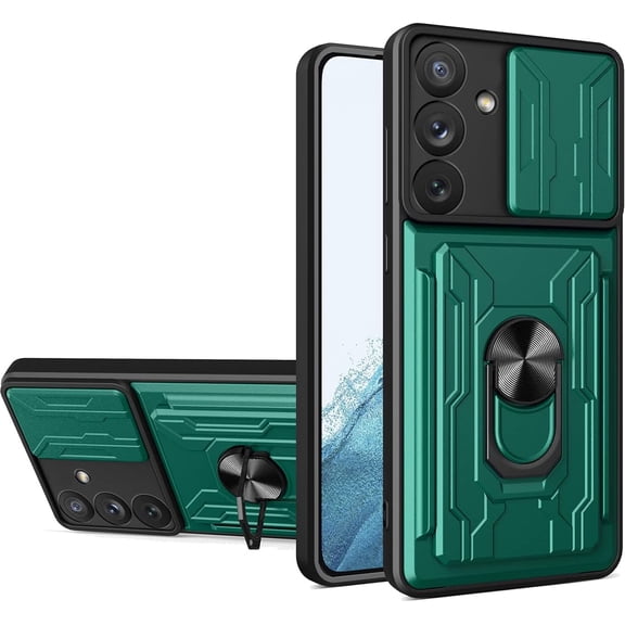 for Samsung Galaxy A14 5G Case Sliding Window Case with Card Holders, Cover with Slide Camera Protection Built-in Magnetic Kickstand Case for Samsung Galaxy A14 5G LJK Green