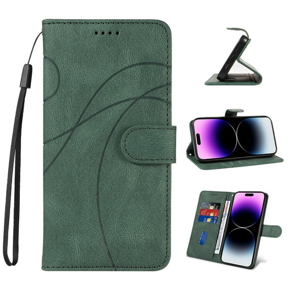 for Samsung Galaxy A14 5G Case, Vintage Embossed Phone Case Wallet Card Holder PU Leather Stand Flip Case Wrist Strap Magnetic Closure Shockproof Protective Cover for Samsung A14 5G, Green