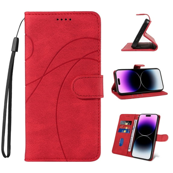 for Samsung Galaxy A14 5G Case, Vintage Embossed Phone Case Wallet Card Holder PU Leather Stand Flip Case Wrist Strap Magnetic Closure Shockproof Protective Cover for Samsung A14 5G, Red