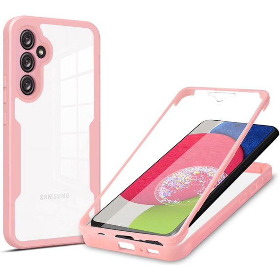 for Samsung Galaxy A14 5G Clear Case with Screen Protector, Slim Shockproof Soft TPU Bumper Full Body Protection Phone Cover Case for Samsung Galaxy A14 5G QC Pink