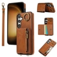 thumbnail image 1 of for Samsung Galaxy A14 5G PU Leather Case, Card Slots and Zipper Pocket Kickstand, Classic Protective Shockproof Lightweight Ultra Slim lip Case Finger Ring Wrist Strap for A14 5G, Brown, 1 of 7