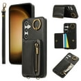 thumbnail image 1 of for Samsung Galaxy A14 5G PU Leather Case, Card Slots and Zipper Pocket Kickstand, Classic Protective Shockproof Lightweight Ultra Slim lip Case Finger Ring Wrist Strap for A14 5G, Black, 1 of 7