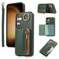 thumbnail image 1 of for Samsung Galaxy A14 5G PU Leather Case, Card Slots and Zipper Pocket Kickstand, Classic Protective Shockproof Lightweight Ultra Slim lip Case Finger Ring Wrist Strap for A14 5G, Green, 1 of 7