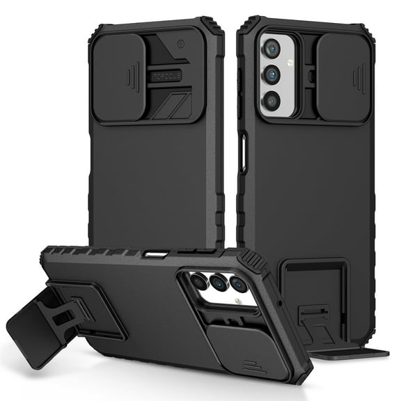 Samsung Galaxy A14 5G Phone Case with Slide Camera Cover, Kickstand Rugged Military Grade Shockproof TPU Rubber Silicone Anti-Scratch Hard PC Back Case Cover  Samsung A14 5G, Black