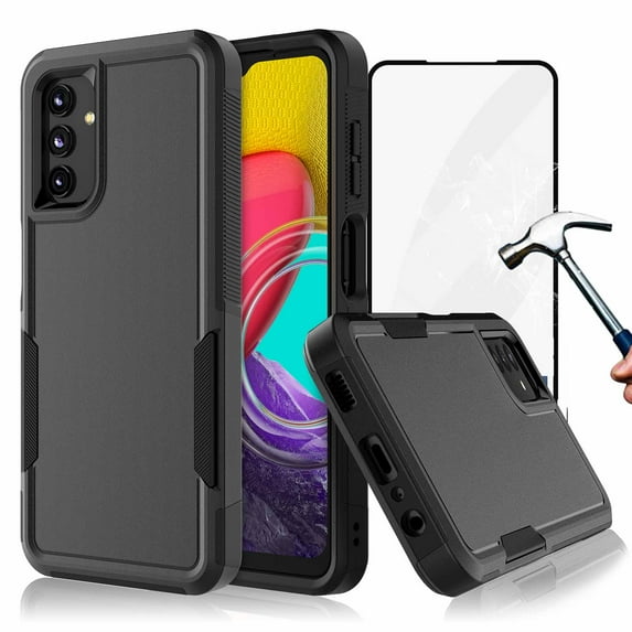 For Samsung Galaxy A14 5G Phone Case, with Tempered Glass Screen Protector, Heavy Duty Rugged Shockproof Full Body Protection Sturdy Durable Cover Cute Bumper for Galaxy A14 5G -Black