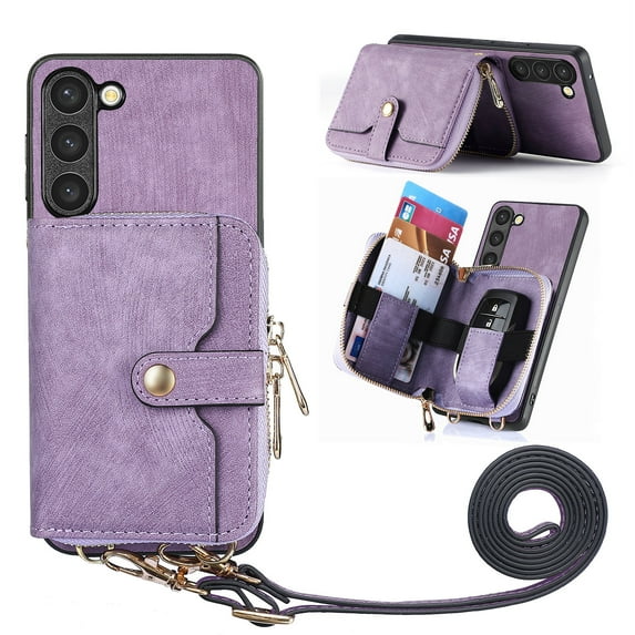 for Samsung Galaxy A14 5G Wallet Case, Crossbody Phone Purse with Card Holder for Women, Zipper PU Leather Carrying Cover Gift with Shoulder Strap Kickstand Anti-drop for A14 5G - Purple