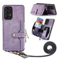 thumbnail image 1 of for Samsung Galaxy A14 5G Wallet Case, PU Leather Case with Back Card Holder Kickstand, Magnetic Button Flip Folio Shockproof Zipper Crossbody Strap Purse Phone Case for A14 5G, Purple, 1 of 11