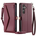 thumbnail image 1 of For Samsung Galaxy A14 5G Wallet Case, RFID Blocking Crossybody Shoulder Strap Hand Wrist Flip Cover Carsd Holder Snap Closure Protective Phone Case for Samsung Galaxy A14 5G, Winered, 1 of 9