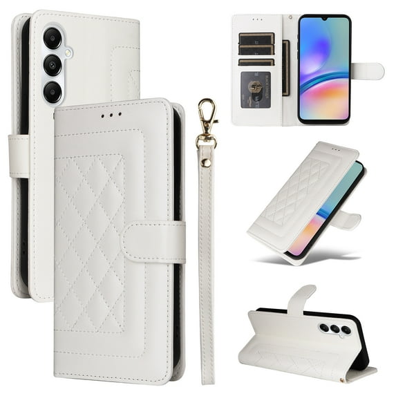 for Samsung Galaxy A14 5G Wallet Flip Case, Classic PU Leather Card Slots with Lanyard Magnetic Closure Kickstand Drop Protective Soft TPU Inner Case for Samsung Galaxy A14 5G, White