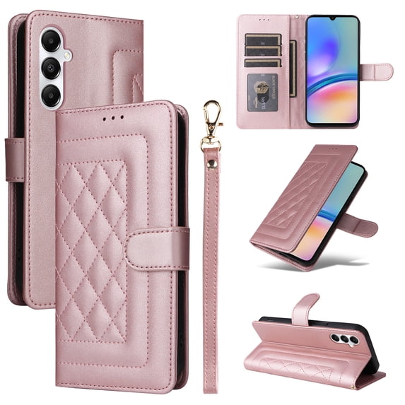 for Samsung Galaxy A14 5G Wallet Flip Case, Classic PU Leather Card Slots with Lanyard Magnetic Closure Kickstand Drop Protective Soft TPU Inner Case for Samsung Galaxy A14 5G, Rosegold