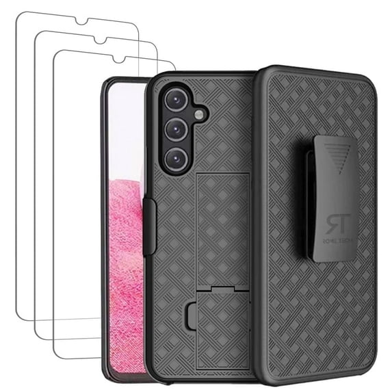 Samsung Galaxy A14 6.6" (2023) Shell Holster Combo Case + 3-Pack Glass Screen Protector