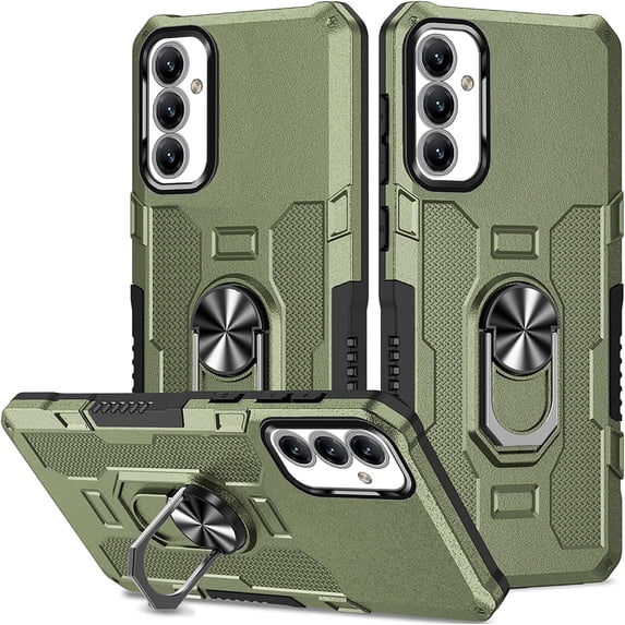 for Samsung Galaxy A14 Case with Metal Ring Kickstand for Women & Men, Heavy-Duty Protection Shockproof Bumper Cover Case for Samsung Galaxy A14 4G/5G TY Green