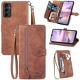 thumbnail image 1 of for Samsung Galaxy A14 Case Wallet,Galaxy A14 Wallet Case for Women,Embossed PU Leather Protective Cover Magnetic Strap Zipper Card Holder Flip Phone Case for Samsung A14 5G(2023) (Brown), 1 of 14