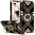 thumbnail image 1 of for Samsung Galaxy A14 Case for Women,Rivet Metal Corner Design Phone Case Cover with Bling Diamond Ring Suitable for Samsung Galaxy A14 4G/ 5G 6.6" BF-Black, 1 of 9