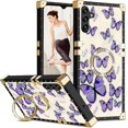 thumbnail image 1 of for Samsung Galaxy A14 Case for Women,Rivet Metal Corner Design Phone Case Cover with Bling Diamond Ring Suitable for Samsung Galaxy A14 4G/ 5G 6.6" BF-Purple Butterfly, 1 of 18