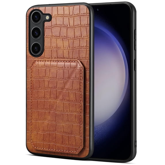 for Samsung Galaxy A14 Leather Phone Case Back Cover, Classic Croc-printed Check Crocodile Pattern Magnetic Foldable Hidden ID Credit Card Holder Slot, Kickstand Support