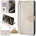 thumbnail image 1 of for Samsung Galaxy A15 (4G/5G) Bling Phone Case with Metal Shoulder Strap, Sparkly Shiny Checkered Folio Flip Cover Women Girl, Magnetic Buckle, Card Holder Cash Slot, Stand Support, 1 of 8