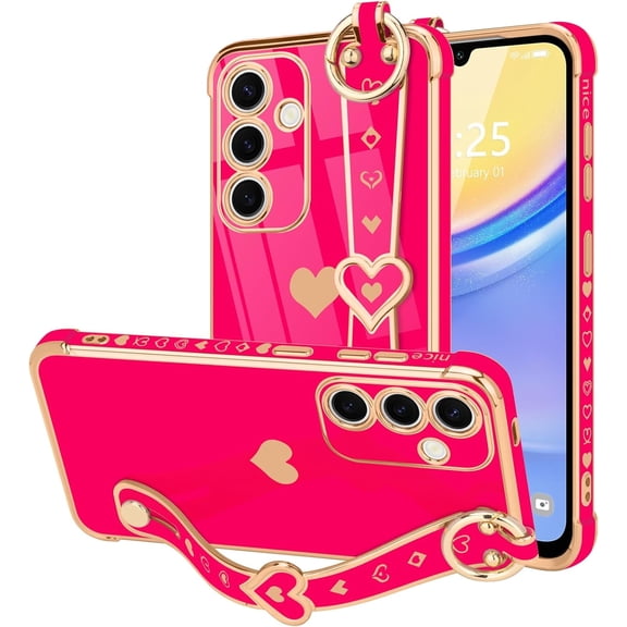Samsung Galaxy A15 4G/5G Case, Cute Love-Heart Plating, Bling Silicone, Camera Protection, Shockproof Bumper for Girls (6.5")