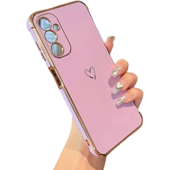 Samsung Galaxy A15 4G/5G Case,Cute Plating Edge Love Hearts Pattern with Camera Lens Protection Phone Case for Galaxy A15 6.5",Purple