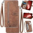 thumbnail image 1 of for Samsung Galaxy A15 (4G)/A15 (5G) Phone Case Zipper Wallet Pocket, Floral Matte Leather Folio Flip Cover Kickstand, Multi Card Holder Cash Slot Photo Frame, Leaf Magnetic Buckle, Wrist Strap, 1 of 8
