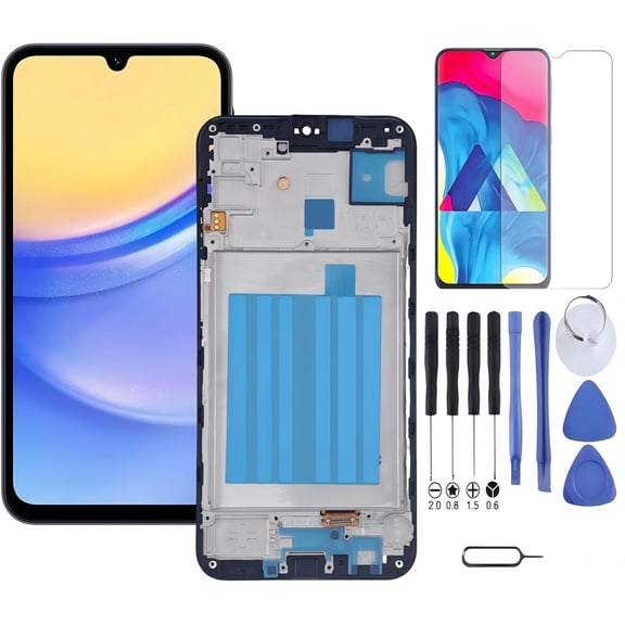Samsung Galaxy A15 4G Screen Replacement with Frame, 6.4 Inch PLS LCD Touch Digitizer, Full Repair Tool Kit & Tempered Glass Protector for SM-A155F SM-A155M
