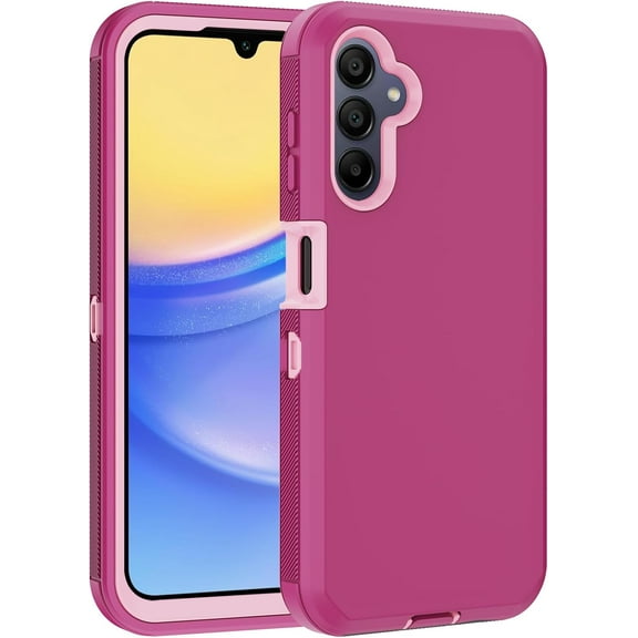 for Samsung Galaxy A15 5G Case, with Built in Screen Protector Heavy Duty Drop Protection,Shockproof Dual Layer Slim Protective Phone Cover(Wine/Pink)