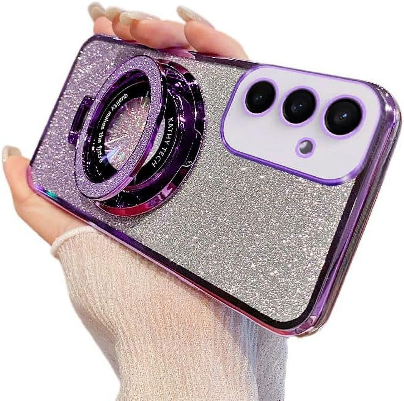SIYOPINPFY Case For Motorola Moto G14 / G24 Case Glitter Sparkly Diamond Luxury Plating Silicon TPU Soft Cover Camera Protector Magnetic Ring Stand Holder Case For Moto G14 / Moto G24 Shiny - View #3