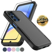 Samsung Galaxy A15 5G Case with Tempered Glass Screen Protector, Tekcoo Heavy Duty Rugged Shockproof Full Body Protective 2-IN-1 Phone Case Cover for Galaxy A15 5G, Black