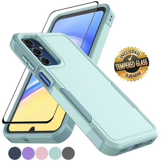 Samsung Galaxy A15 5G Case with Tempered Glass Screen Protector, Tekcoo Heavy Duty Rugged Shockproof Full Body Protective 2-IN-1 Phone Case Cover for Galaxy A15 5G, Mint Green