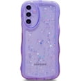 thumbnail image 1 of for Samsung Galaxy A15 5G Phone Case 6.5", Glitter Clear Bling Star Transparent Matte Cute Curly Wave Frame Camera Lens Cover Protection Shockproof Protective Bumper for Women (Purple), 1 of 12