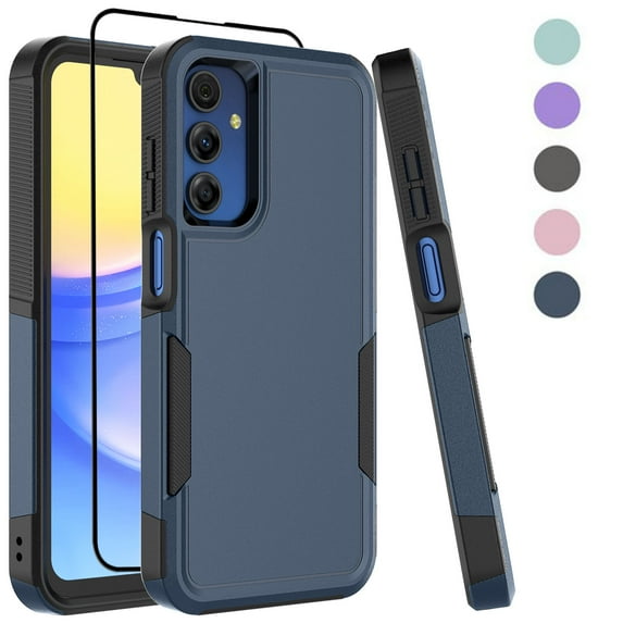 Samsung Galaxy A15 5G Phone Case, with Tempered Glass Screen Protector,Takfox Dual Layer Shockproof Heavy Duty Rugged Hybrid Drop Full Body Protection Cover for Galaxy A15 5G ( Blue )