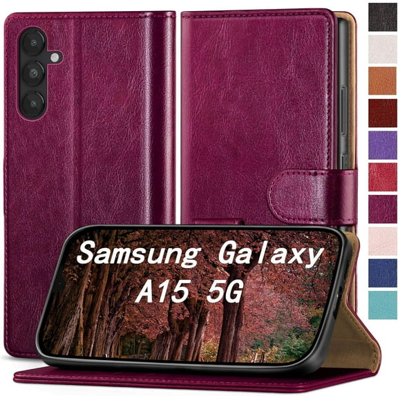 for Samsung Galaxy A15 5G Phone case[RFID Blocking Leather],[3 Credit Card Slot] Flip Folio Book Shockproof Protector,Holder Stand Cases,Women Men for Samsung A15 Wallet Cover,Wine Red