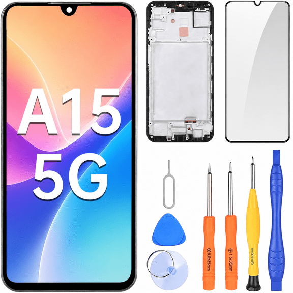 for Samsung Galaxy A15 5G Screen Replacement for Samsung A15 Screen Replacement with Frame Kit for Samsung A15 4G / 5G A156u A156m s156vl A156w LCD Touch Display Digitizer Assembly 6.6 Inch