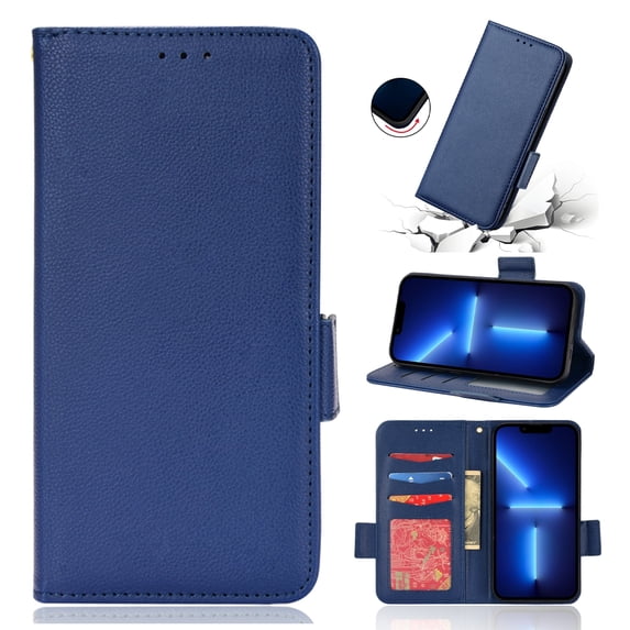 for Samsung Galaxy A15 5G Wallet Case with RFID Blocking Credit Card Holder, Lichee Patterned Luxury PU Leather Folio Flip Kickstand Protective Shockproof Cover Women Men Phone Case,Darkblue