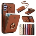 thumbnail image 1 of for Samsung Galaxy A15 Case, Elegant Minimalist Wallet Case with Ring Kickstand and Shoulder Strap, Shockproof Stylish Protective Durable PU Leather Cover for Samsung Galaxy A15, Brown, 1 of 8