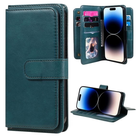 for Samsung Galaxy A15 Case, Heavy Duty Protection Wallet with Magnetic Case, 10 Card Slots, 2 in 1 Folio Flip Premium PU Leather Wallet Kickstand Case for Samsung Galaxy A15 - Darkgreen