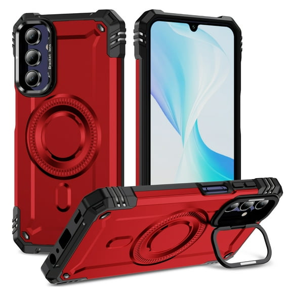 for Samsung Galaxy A15 Case Magnetic with Camera Ring Kickstand, Slim Shockproof Military Protecive Wireless Charging Phone Cover Case Compatible with Samsung Galaxy A15, Red