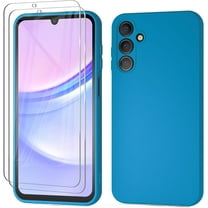 for Samsung Galaxy A15 Case with Screen Protector [2 Pack], Liquid Silicone with Soft Anti-Scratch Microfiber Lining Shockproof Protective Cover for Galaxy A15 5G/4G Silicone Phone Case Blue