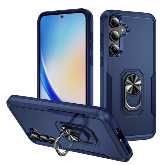 for Samsung Galaxy A15 Case, Slim Fit Military Grade Shockproof Case with 360 Rotating Ring Holder Kickstand Support Car Mount Magnetic Rugged PC Protective Phone Case,Blue