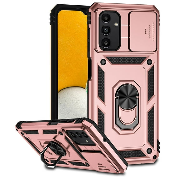 for Samsung Galaxy A15 Case, Soft TPU & Hard PC Anti-scratch Sliding Cover Full Protection Ring Stand Rotating Kickstand Holder Magnetic Shockproof Phone Case Cover for Galaxy A15,Rosegold