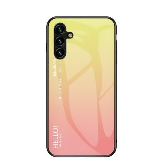 for Samsung Galaxy A15 Case,Tempered Glass Gradient Color Pattern + TPU Frame Hybrid Slim case for Samsung Galaxy A15, Case Anti-Scratch Anti-Drop Anti-fingerprint, Yellow