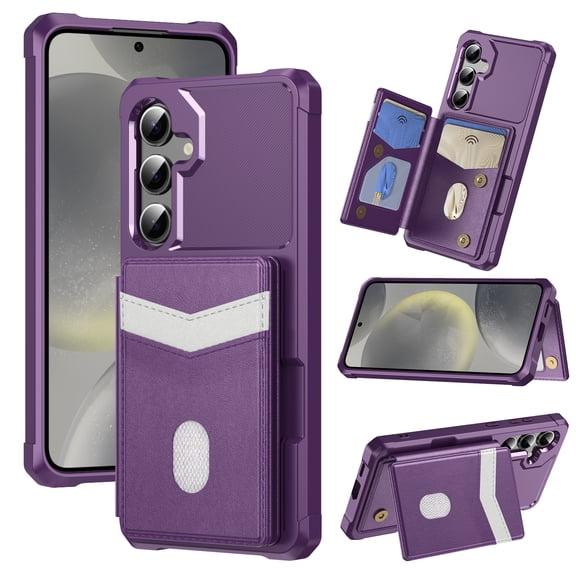 for Samsung Galaxy A15 Case Wallet with RFID Blocking Card Slots, Hybrid PU Leather + TPU Back Cover with Kickstand, Drop Protective Shockproof Phone Case for Samsung Galaxy A15, Purple