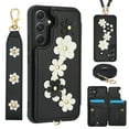 thumbnail image 1 of for Samsung Galaxy A15 Case Wallet,Women Flip Kickstand Folio Cover RFID Blocking Credit Card Slots Flower Patterned PU Leather Crossbody & Wrist Strap Purse For Samsung Galaxy A15,Black, 1 of 9
