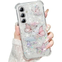 for Samsung Galaxy A15 Clear Case, Cute Bling Butterfly Flexible Soft TPU Silicone Sparkle Stars Shockproof Bumper Protective Phone Cover Case for Woman Girl for Samsung Galaxy A15 5G, Pink