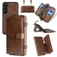 thumbnail image 1 of for Samsung Galaxy A15 Crossbody Strap Wallet Case for Women Men, Zipper Pocket Purse [Detachable Wallet 2 in 1] [RFID Blocking] [13 Card Holder], Leather Magnetic Flip Kickstand Case,Brown, 1 of 8