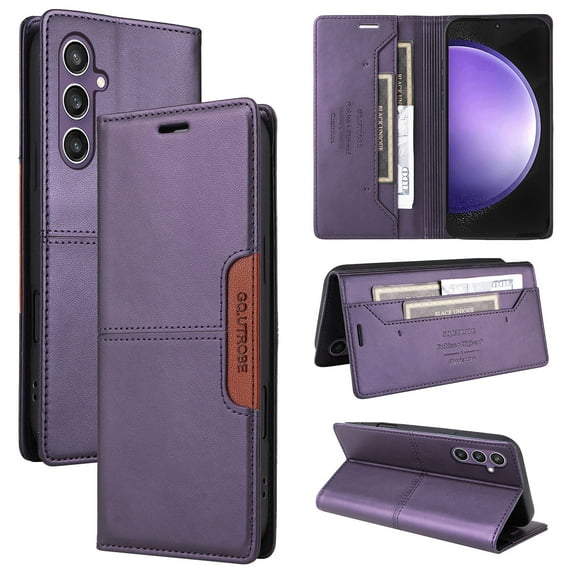 For Samsung Galaxy A15 Flip Wallet Case,[RFID Blocking]PU Leather Magnetic Folio Cover,With Card Slots,Flip Folding Kickstand,Shockproof TPU Anti-fall Rugged Phone Case Cover,Purple