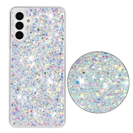 for Samsung Galaxy A15 Glitter Case, Cute Bling Sparkle Shiny Slim Soft Silicone Reflective Clear TPU Bumper Women Girls Shockproof Protective Phone Case for Samsung Galaxy A15, White