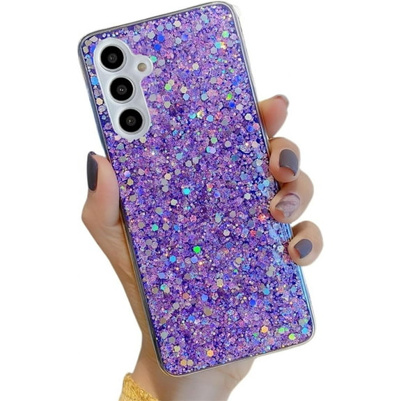for Samsung Galaxy A15 Glitter Case, Cute Sparkle Bling Shiny Diamond Women Girls Cases Rubber Slim Shockproof Drop Phone Protective Cover for Galaxy A15 -Purple