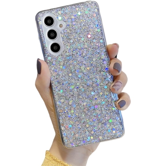 for Samsung Galaxy A15 Glitter Case, Cute Sparkle Bling Shiny Diamond Women Girls Cases Rubber Slim Shockproof Drop Phone Protective Cover for Galaxy A15 -Silver